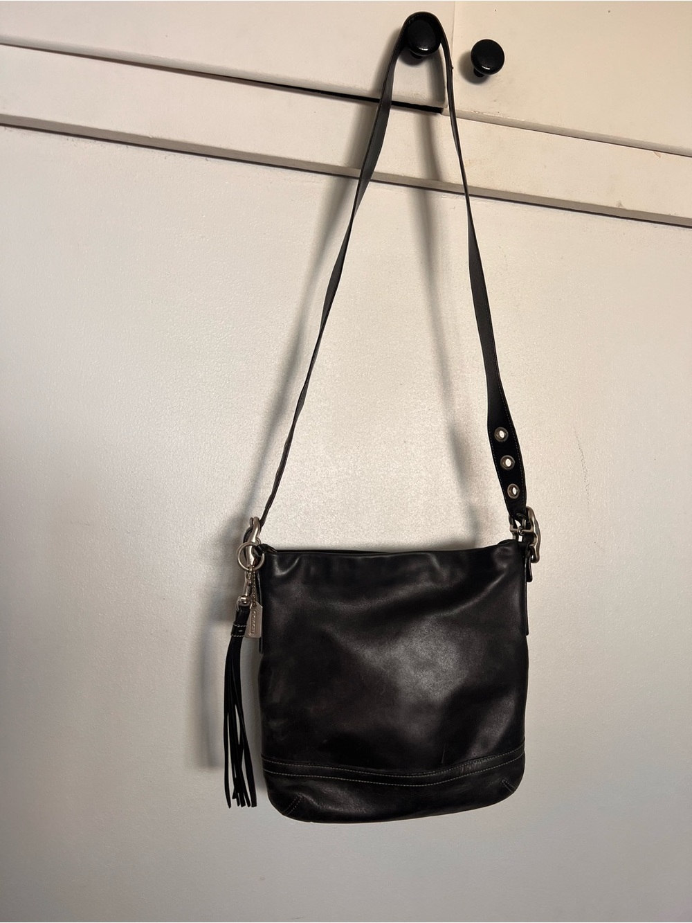 Coach Black Leather Crossbody Bag with Tassel